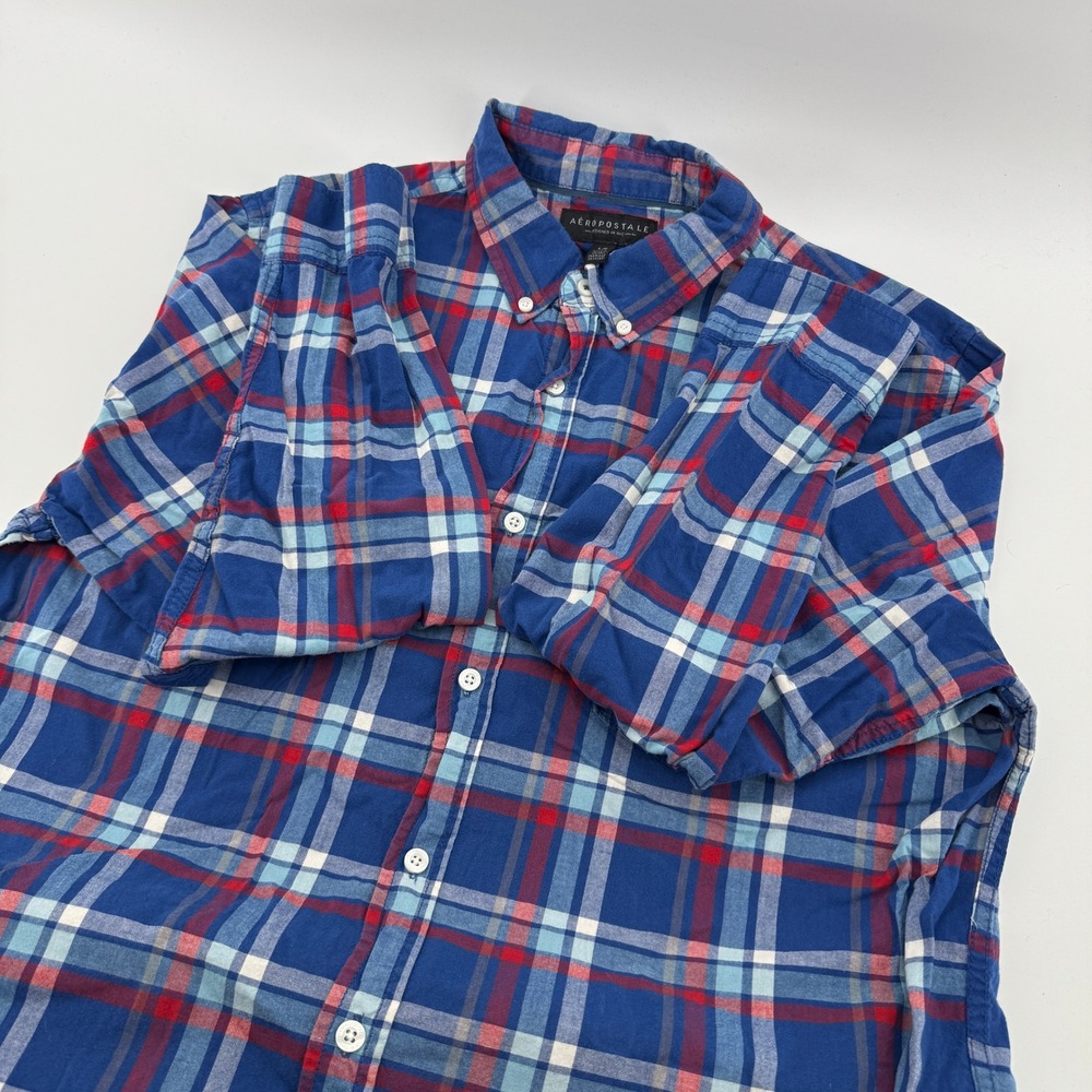 Aeropostale Mens Blue Plaid Button Down Shirt Long Sleeve Size L‎ Preppy Classic